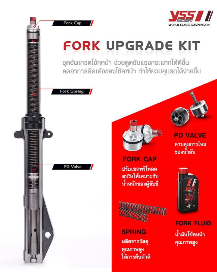 ชุดอัฟเกรดโช้คหน้า YSS Fork Upgrade Kit Honda PCX150i'18