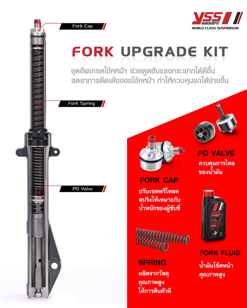 Front shock upgrade kit YSS Fork Upgrade Kit Honda PCX150i'18