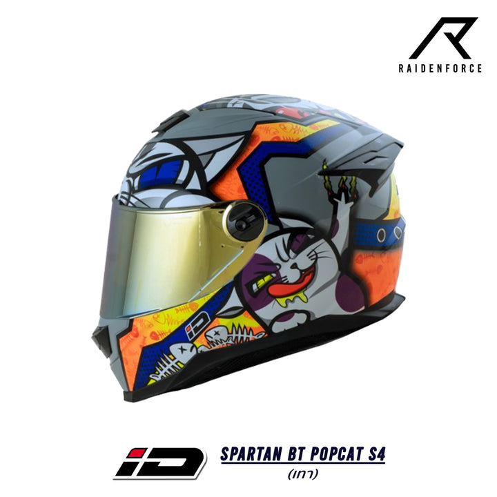 หมวกกันน็อค ID HELMET SPARTAN BT Popcat S4 สี เทา