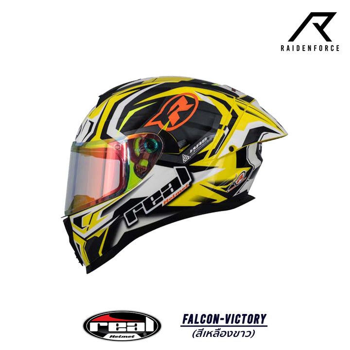 หมวกกันน็อค REAL Helmet Falcon VICTORY เหลือง ขาว