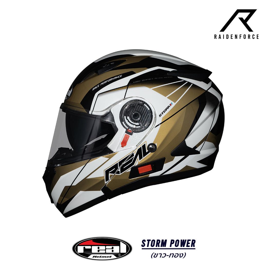 หมวกกันน็อค REAL Helmet STORM Power ขาวทอง