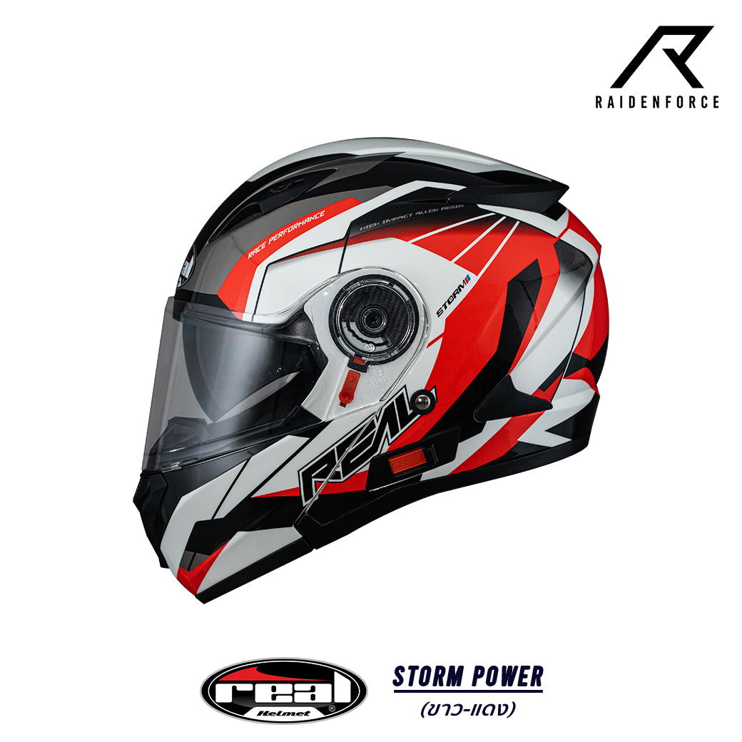 หมวกกันน็อค REAL Helmet STORM Power ขาวแดง