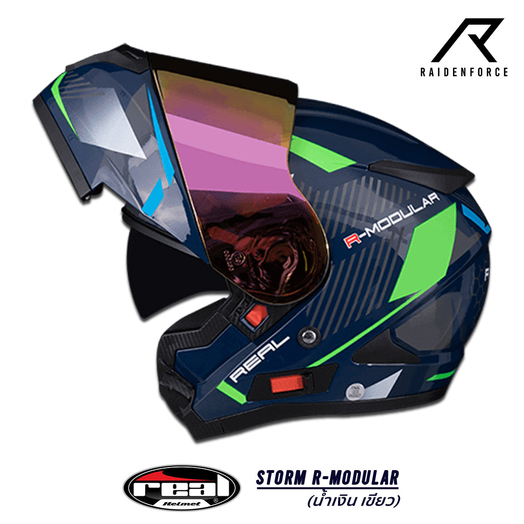 หมวกกันน็อค REAL Helmet STORM R-MODULAR น้ำเงิน เขียว