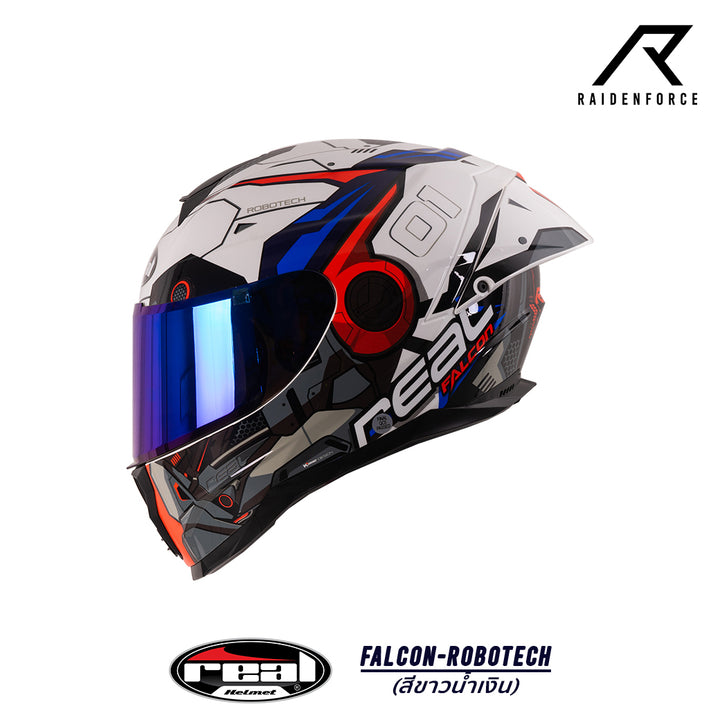 หมวกกันน็อค Real Helmet Falcon-Robotech ขาว/น้ำเงิน