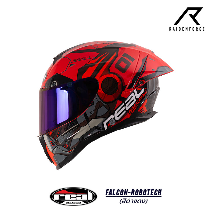 หมวกกันน็อค Real Helmet Falcon-Robotech ดำ/แดง