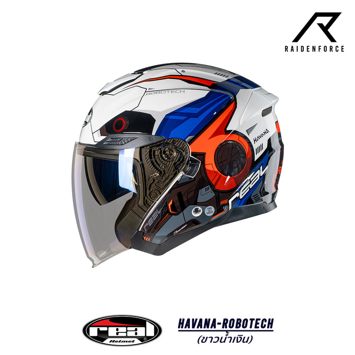 หมวกกันน็อค Real Helmet Havana Robotech สีขาวน้ำเงิน