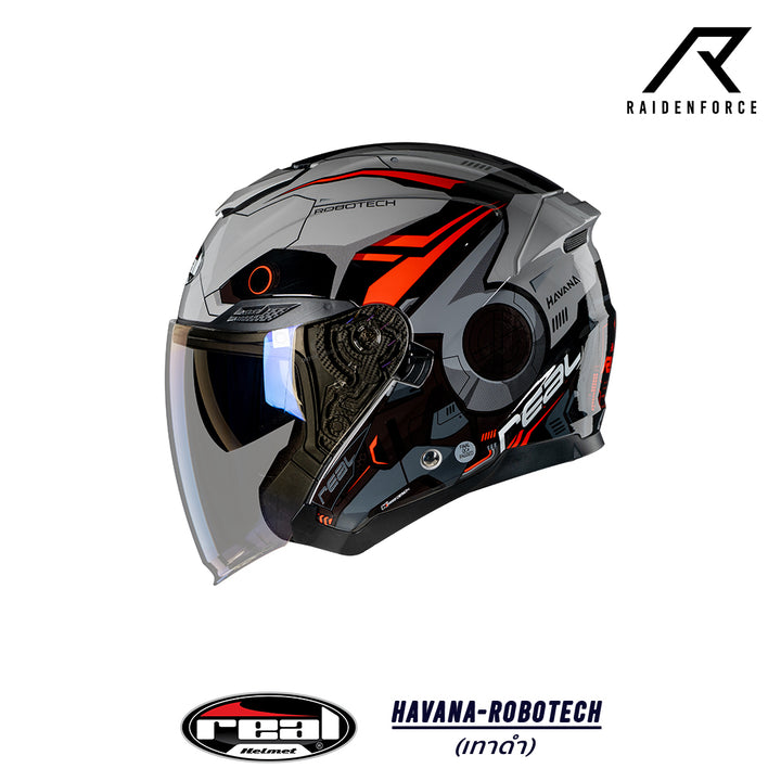 หมวกกันน็อค Real Helmet Havana Robotech สีเทาดำ