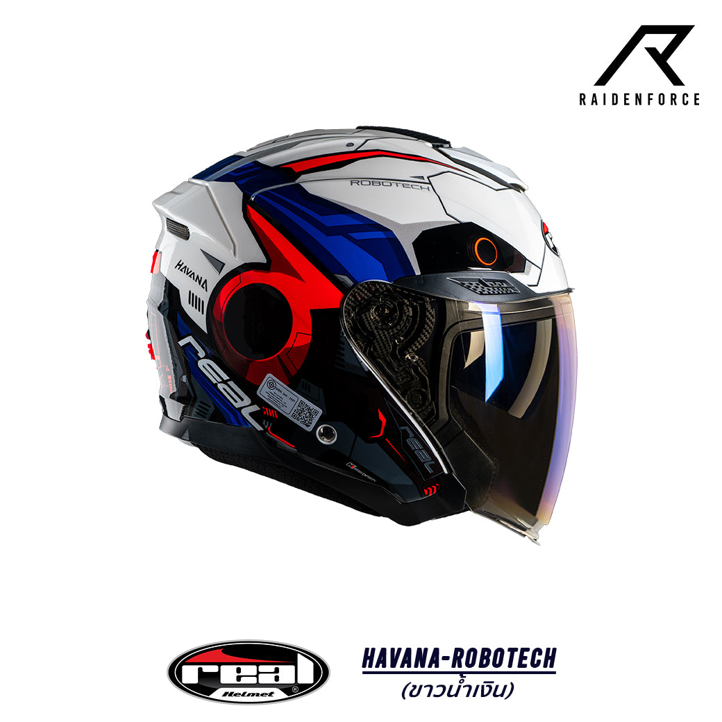 หมวกกันน็อค Real Helmet Havana Robotech สีขาวน้ำเงิน