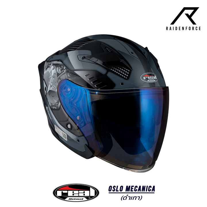 หมวกกันน็อค Real Helmet Oslo Mecanica สีดำเทา