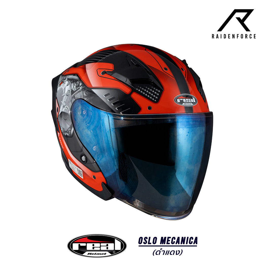 หมวกกันน็อค Real Helmet Oslo Mecanica สีดำแดง