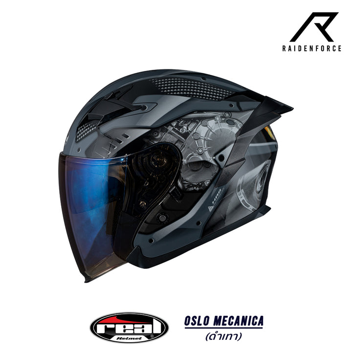 หมวกกันน็อค Real Helmet Oslo Mecanica สีดำเทา