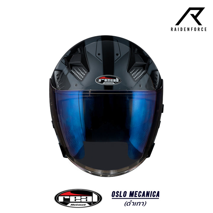 หมวกกันน็อค Real Helmet Oslo Mecanica สีดำเทา