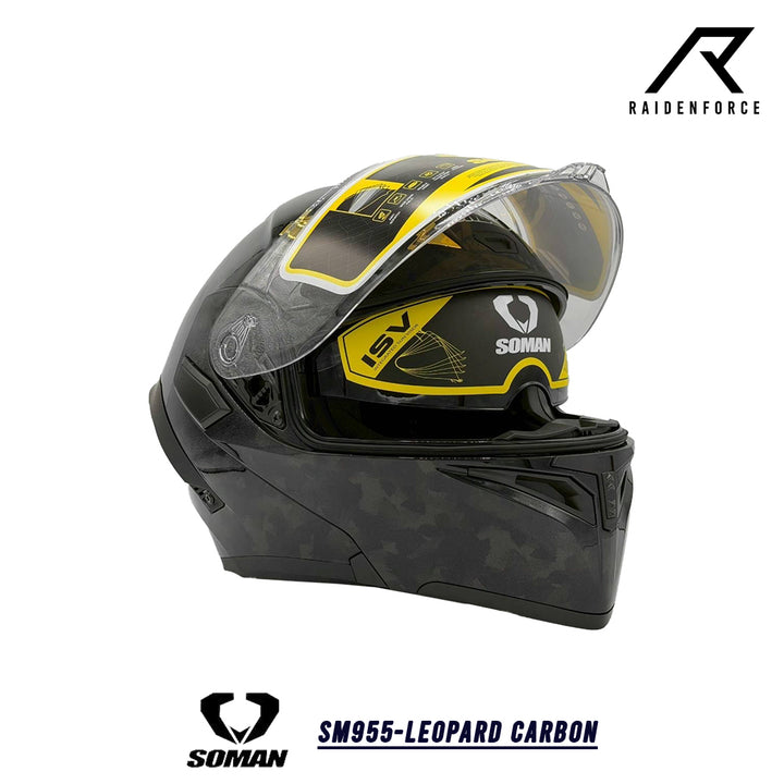 หมวกกันน็อคยกคาง SOMAN - SM955 Leopard คาร์บอนไฟเบอร์