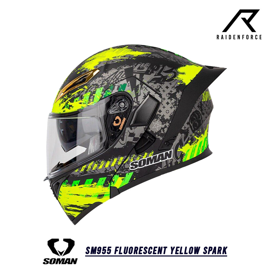 หมวกกันน็อค SOMAN - SM955 Fluorescent yellow spark